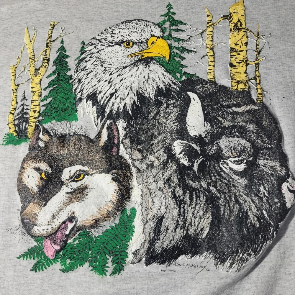 Vtg Hanes Heavyweight Mens Gray Eagle 1992 David McKelvey Shirt XL Made In USA - Picture 2 of 5